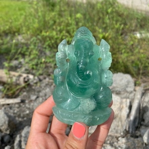 Green Fluorite Ganesha Statue , Gemstone Statue , Semi Precious , Hand carved Ganesha - 407 GMs