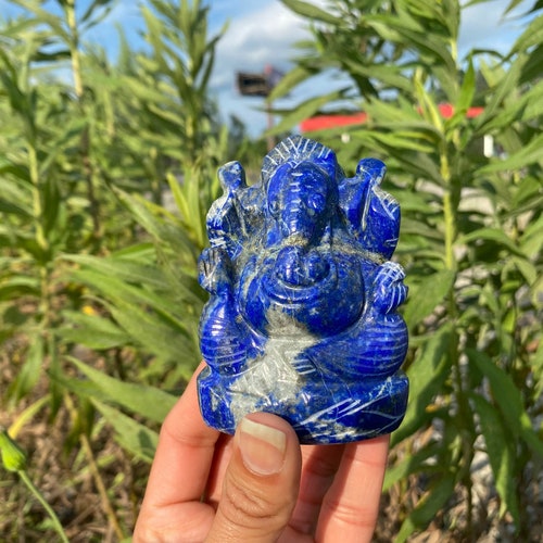 Lapis Lazuli Ganesha Statue , Gemstone Statue , Semi Precious , Hand carved Ganesha - 330 orders GMs