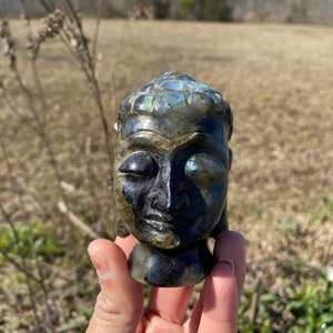 Labradorite Buddha Head Figurine / Meditation, Feng Shui Home Decor/ Buddhist/ Spiritual/ Energy/ Buddha Head/Buddhist Face 364 GMs