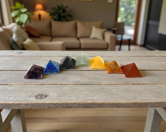 Seven Chakra Stone Pyramid Set – Engraved Crystal Healing