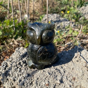 Carved Natural Labradorite Gemstone Owl Figurine Protection - 228 GMs