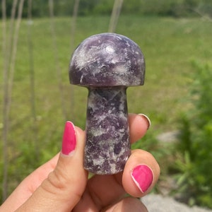 Mushroom Lepidolite Gemstone Crystal Carving Figurines , Mushroom Healing Crystals, Natural Stone Hand Carved Mushroom Shaped