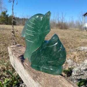 Estatua de pescado, pez fluorita verde, figura de jardín de hormigón, peces de hormigón, peces piedras preciosas, decoración del jardín, peces de piedra, decoración de peces - 503 GMs