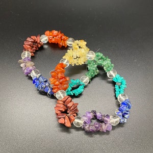 Chakra Mixed Stone Chips Beads Bracelet - Chakra Jewelry, Chakra Bracelet, Gemstone Stretch Bracelet, Chakra Stones
