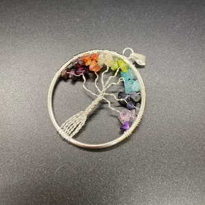 Chakra Tree of Life Pendant, Chakra Charm, Quartz Chips , Chakra Pendant , Tree Of Life