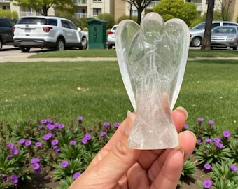 Crystal Quartz Angel Figurine, Handmade Gemstone Guardian, Healing Stone Decor