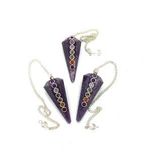 Lepidolite 6 Facet 7 Chakra Gemstone Pendulum / Healing Dowsing Energy Balancing