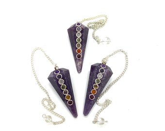 Lepidolita 6 Faceta 7 Chakra Péndulo de piedras preciosas / Sanación Radiestesia Equilibrio de energía