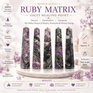 Natural Ruby Matrix Faceted Healing Wand Point | Crystal Massage Wand | Reiki Energy Generator | Meditation Tool | Chakra Crystal Gift