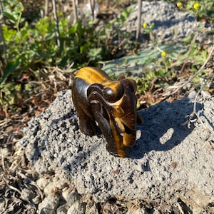 Tiger Eye Elephant Stone 2.1 inch Figurine, Elephant Gemstone - 158 GMs