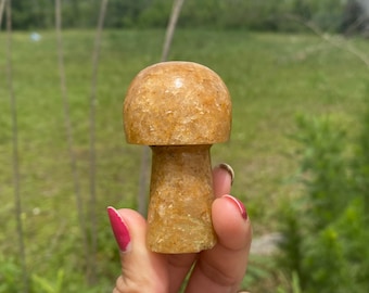 Golden Quartz Mushroom Carving: Natural Healing Crystal Figurine