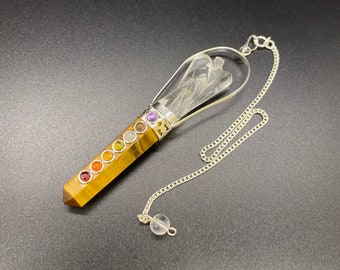 Tiger Eye 7 Chakra Pencil Pendulum - Crystal Quartz Angel Pendant
