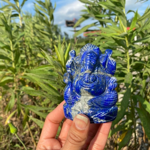 Lapis Lazuli Ganesha Statue , Gemstone Statue , Semi Precious , Hand carved Ganesha - 330 orders GMs