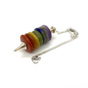 7 Chakra Bonded Disk Pendulum / Healing Dowsing Energy Balancing / Gemstone Pendulum