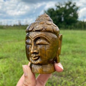Tiger Eye Buddha Head Figurine / Meditation, Feng Shui Home Decor/ Buddhist/ Spiritual/ Energy/ Buddha Head/Buddhist Face 354 GMs