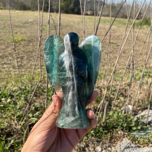Flashy Green Fluorite Stone Angel Figurine - 585 GMs