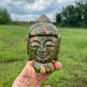 Unakite Buddha Head Figurine / Meditation, Feng Shui Home Decor/ Buddhist/ Spiritual/ Energy/ Buddha Head/Buddhist Face 294 GMs