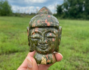 Unakite Buddha Head Figurine / Meditation, Feng Shui Home Decor/ Buddhist/ Spiritual/ Energy/ Buddha Head/Buddhist Face 294 GMs