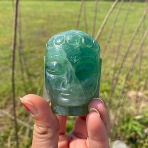 Green Fluorite Buddha Head Figurine - 234 GMs