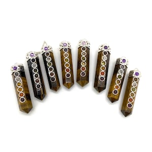 Tiger Eye 7 Chakra Point Pencil Pendant / Gemstone Pendant