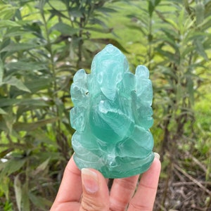 Green Fluorite Ganesha Statue , Gemstone Statue , Semi Precious , Hand carved Ganesha - 396 GMs