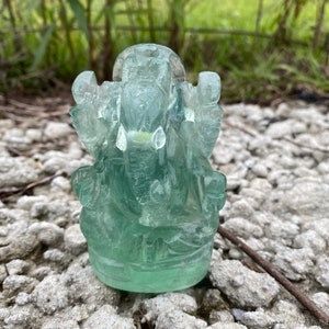 Green Fluorite Ganesha Statue , Gemstone Statue , Semi Precious , Hand carved Ganesha - 471 GMs