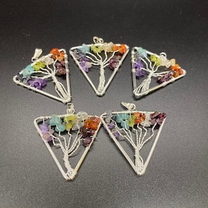 5 Pcs Chakra Tree of Life Pendant, Chakra Charm, Quartz Chips , Chakra Pendant , Tree Of Life ,Tirangle Pendant