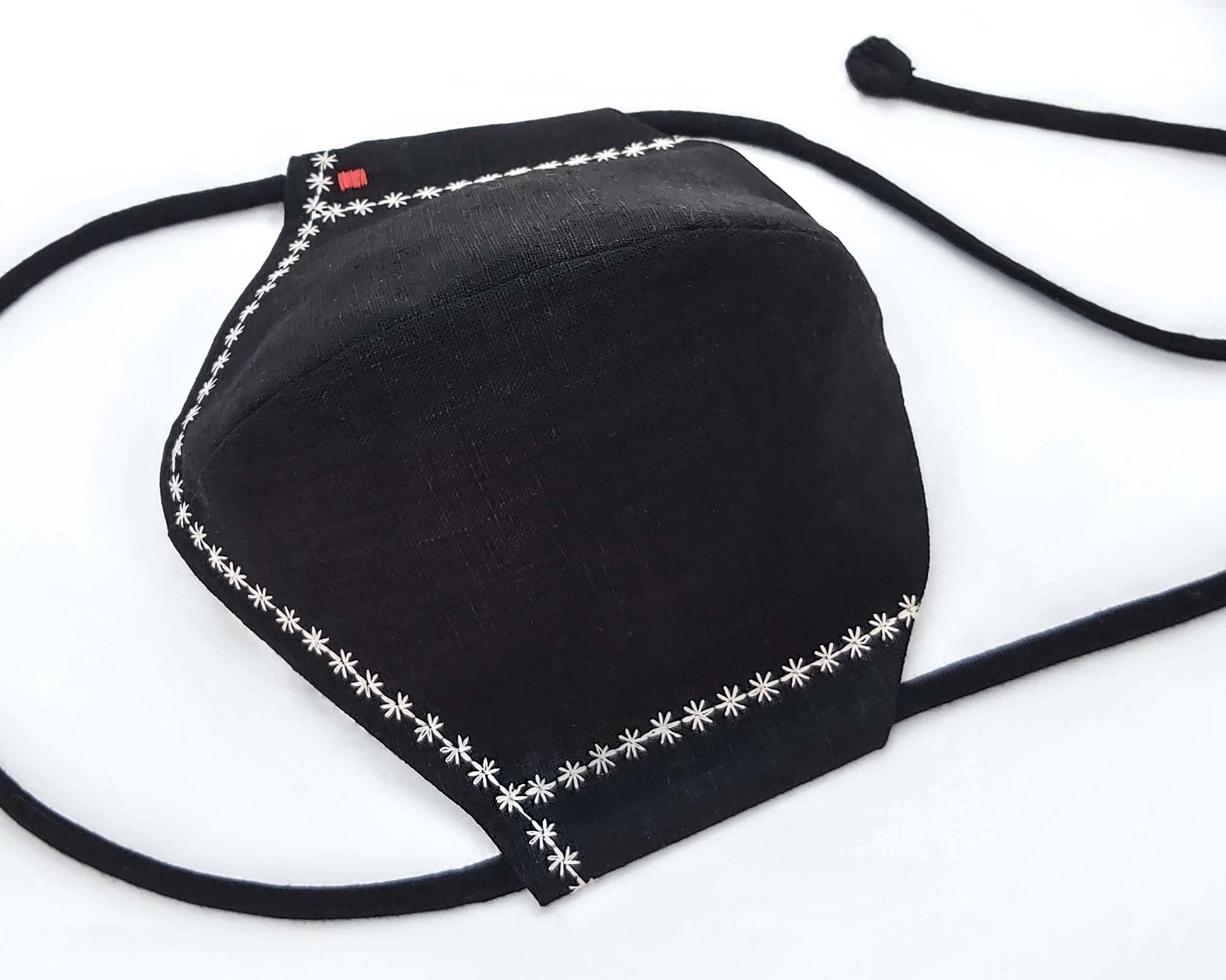 DAISY Linen Face Mask / Black Embroidered Cloth Mask / Etsy