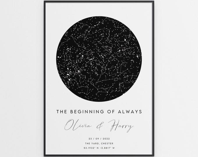 Engagement Gift Personalised Star Map Print Special Gift for Friends of