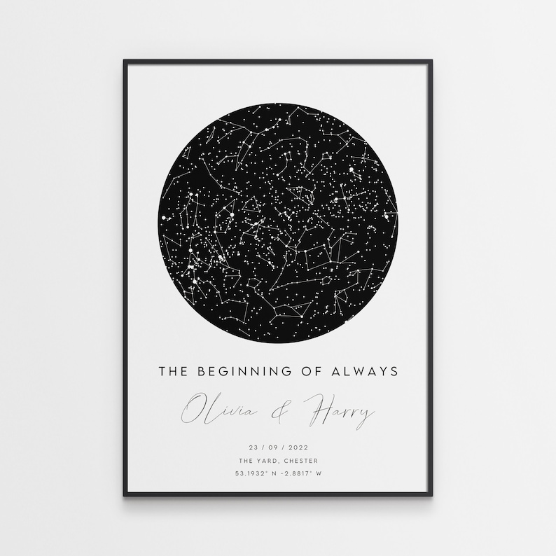 Engagement Gift - Personalised Star Map Print - Special Gift For Friends of Couple image 1