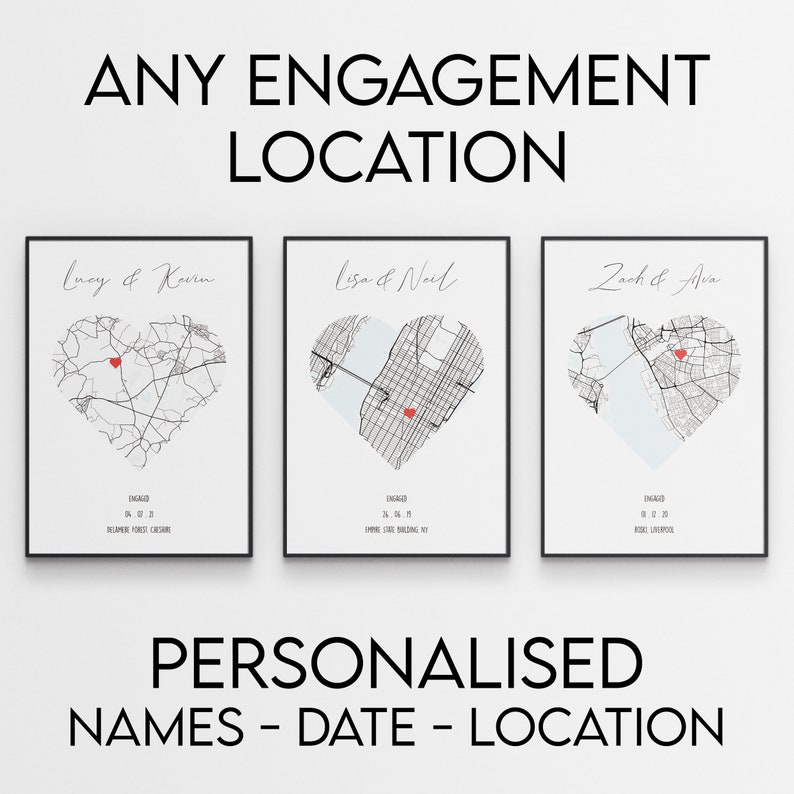 Engagement Gift Personalised Map Print Of Any Proposal Location Couples Gift / Present image 3