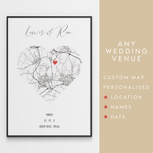 Wedding Gift - Personalised Map Print Of Any Wedding Venue - Couples Gift / Anniversary Present