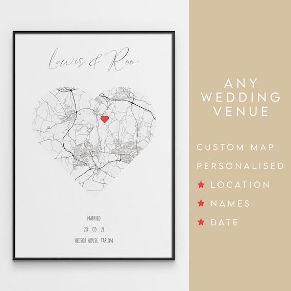 Personalized Wedding Gifts for Couple, Wedding Location Map Print, Married  Map Print