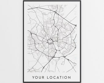 Custom Map Print - Personalised Print - Any Location City, Town, Village Map Prints