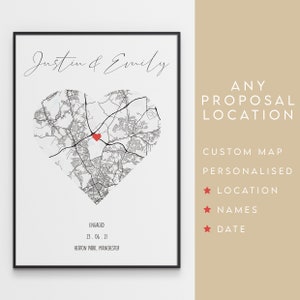 Engagement Gift - Personalised Map Print Of Any Proposal Location - Couples Gift / Present