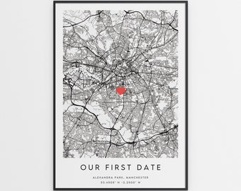 Our First Date Map Print - Valentine's Day Gift For Him or Her - Personalised & Unique