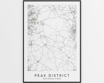 Peak District Map Print - Minimal Peak District National Park Poster Art
