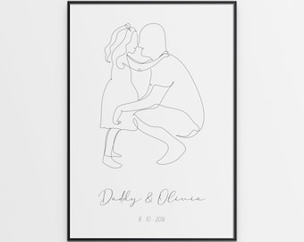 Custom Fathers Day Gift From Daughter - Minimal Art Print - Dad & Daughter Portrait