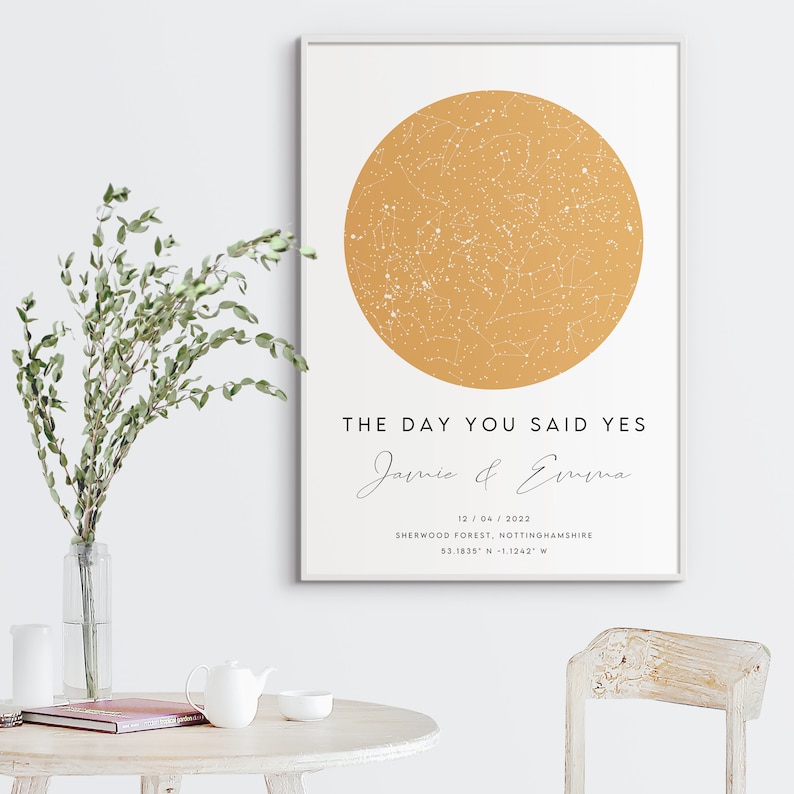 Engagement Gift - Personalised Star Map Print - Special Gift For Friends of Couple image 3