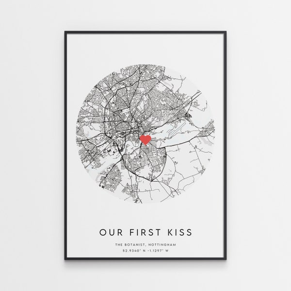 Our First Kiss Map Print - Personalised Valentine's Day Gift For Her or Him - Cute Yet Classy