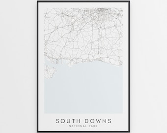 South Downs Map Print - Minimal South Downs National Park Poster Art