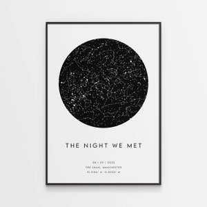 Custom Star Map Print - Night We Met - Anniversary or Romantic Valentine's Gift - Night Sky Constellation Print Personalised