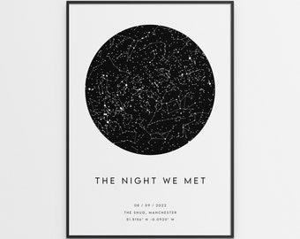 Custom Star Map Print - Night We Met - Anniversary or Romantic Valentine's Gift - Night Sky Constellation Print Personalised