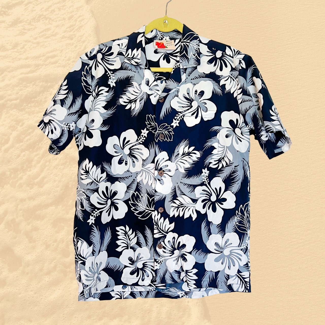 291295=homme 00s フラワー ストライプ ウエスタンシャツ Y2K Y2K Navy Blue Hawaiian Shirt Men's M Hibiscus Floral Button Down