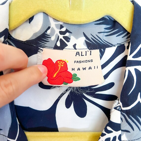 291295=homme 00s フラワー ストライプ ウエスタンシャツ Y2K Y2K Navy Blue Hawaiian Shirt Men's M Hibiscus Floral Button Down