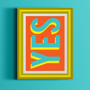 Typography "Yes" Abstract Art Printable, Instant Download, Colorful Prints, Downloadable Poster, Mid Century Colorful, Maximalist Wall Art