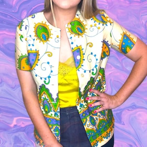 Vintage 1960&#39;s Playmaker by Mannie Fineman Paisley Shirt Mardi Gras Jazzfest Festival Button Down
