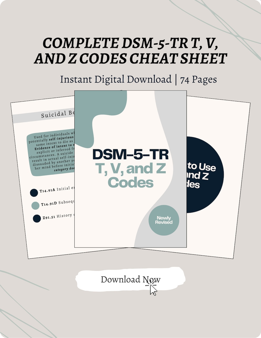DSM-5-TR T, V, and Z Codes Cheat Sheet | Digital Download