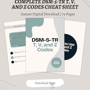 DSM-5-TR T, V, and Z Codes Cheat Sheet | Digital Download | Printable | Counseling | Social Work | Clinical Mental Health | Therapy