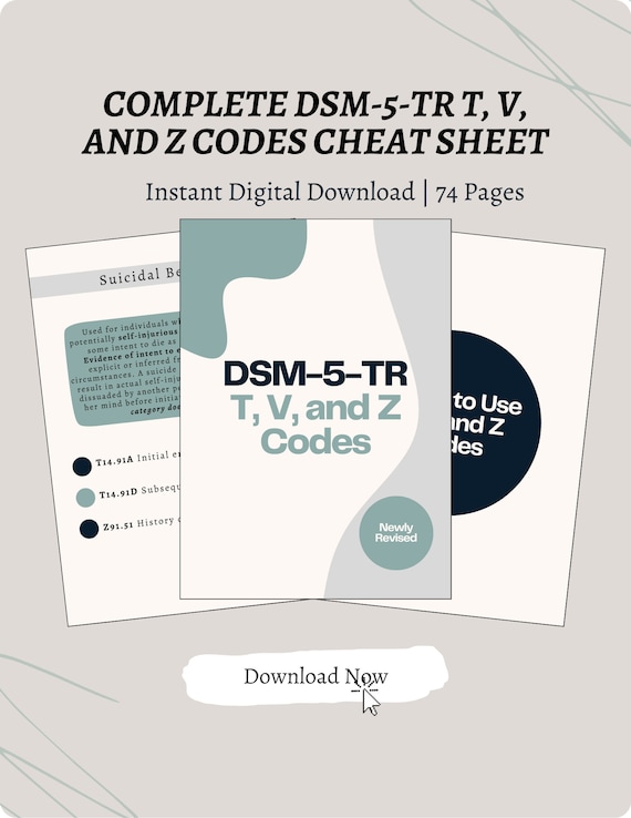 DSM-5-TR T, V, Z Codes Cheat Sheet (Digital Download)